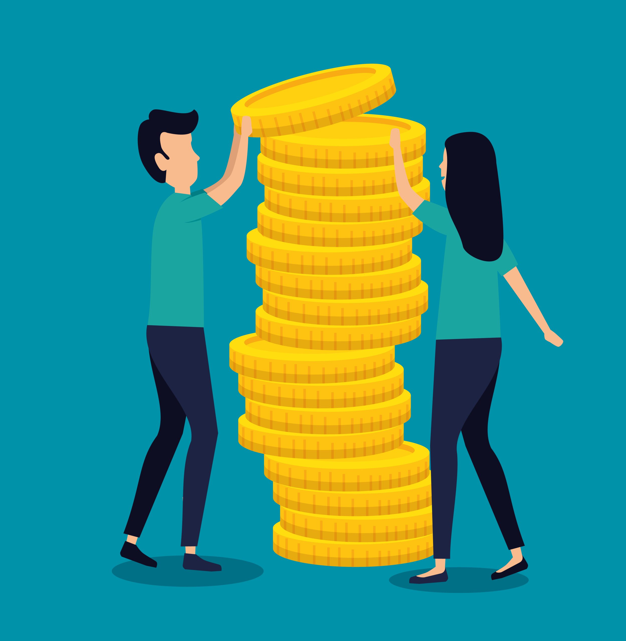 woman and man business teamwork with coins